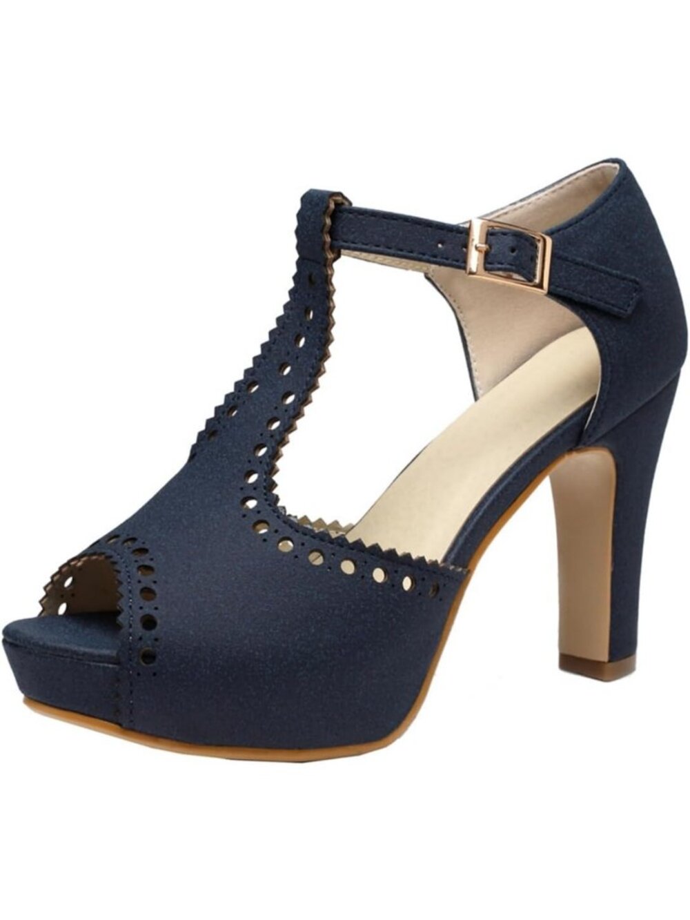 Vintage Suede Ankle T-Strap Heeled Sandals | Block High Heel Dress Shoes
